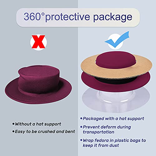 JINGSHA Classic Fedora Hat Flat Top Hat Felt Pork Pie Hat Wide Brim Church Derby Cap for Women and Men Wine Red - Image 5