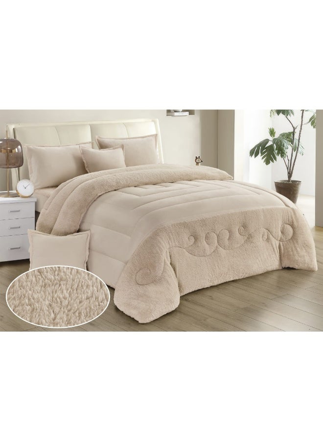 مون طقم مفارش يتكون من 6 قطع - 1 مفرش شتوي نفرين نظام وجهين وجه مخمل وجه فرو صناعي + 1 شرشف + 2 أكياس مخدة + 2 أكياس وسادة مربعة - مقاس المفرش 230X250 سم - Image 4