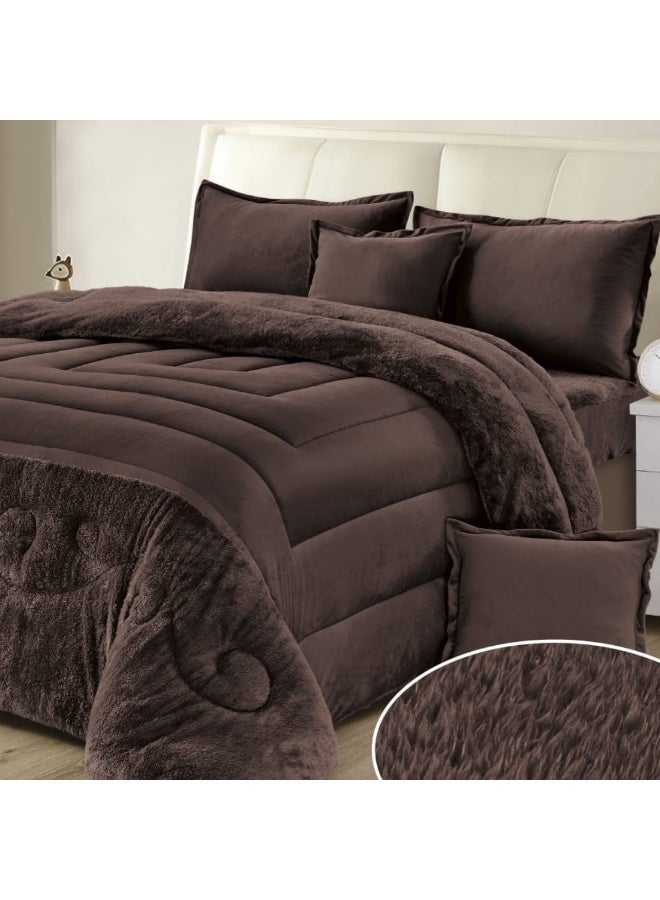 مون طقم مفارش يتكون من 6 قطع - 1 مفرش شتوي نفرين نظام وجهين وجه مخمل وجه فرو صناعي + 1 شرشف + 2 أكياس مخدة + 2 أكياس وسادة مربعة - مقاس المفرش 230X250 سم - Image 2