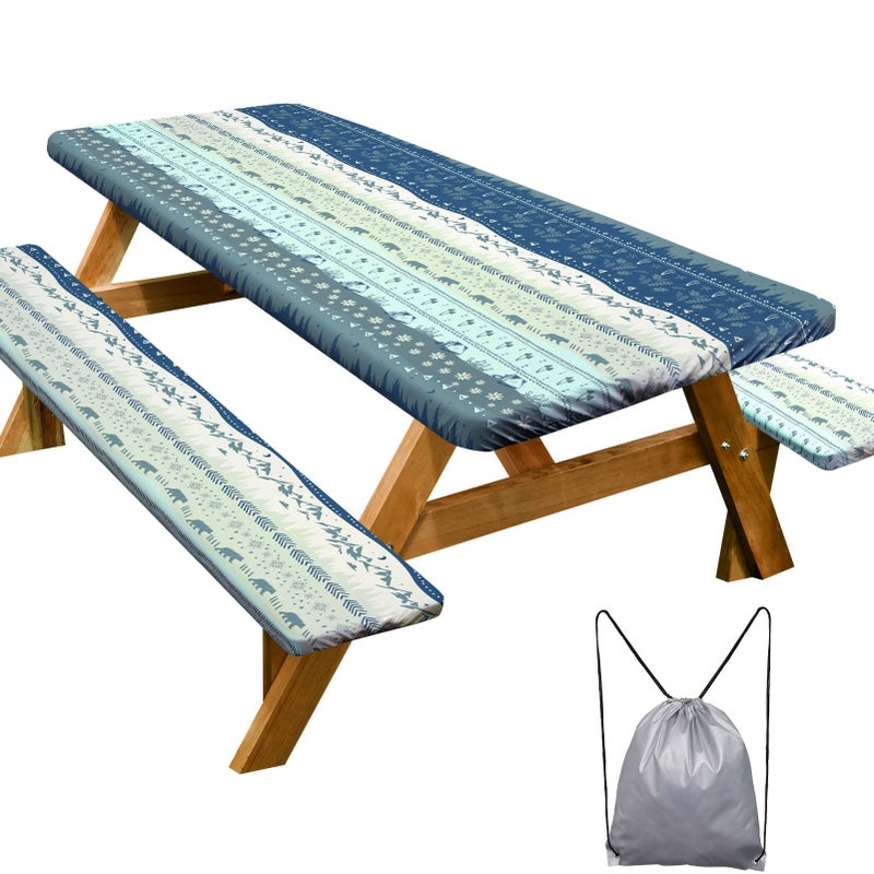 Play Tailor Picnic Table Cover with Bench Covers Camping Essentials Waterproof Windproof Camping Tablecloth with Drawstring Bag, Fitted Rectangle Tables and Seats, 72in, Bohemian - Image 1