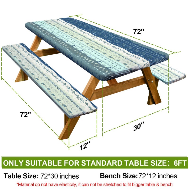 Play Tailor Picnic Table Cover with Bench Covers Camping Essentials Waterproof Windproof Camping Tablecloth with Drawstring Bag, Fitted Rectangle Tables and Seats, 72in, Bohemian - Image 2