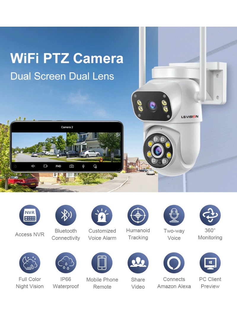 LS Vision 4K Outdoor Camera 8MP Security Camera 4K& 4K Wireless Camera, Dual-Lens Camera Outdoor, CCTV Camera for Home, Wireless Camera 8MP Fixed Lens & 8MP PT lens, Cruiser Dual 8MP，Standard 64GB memory card - Image 2