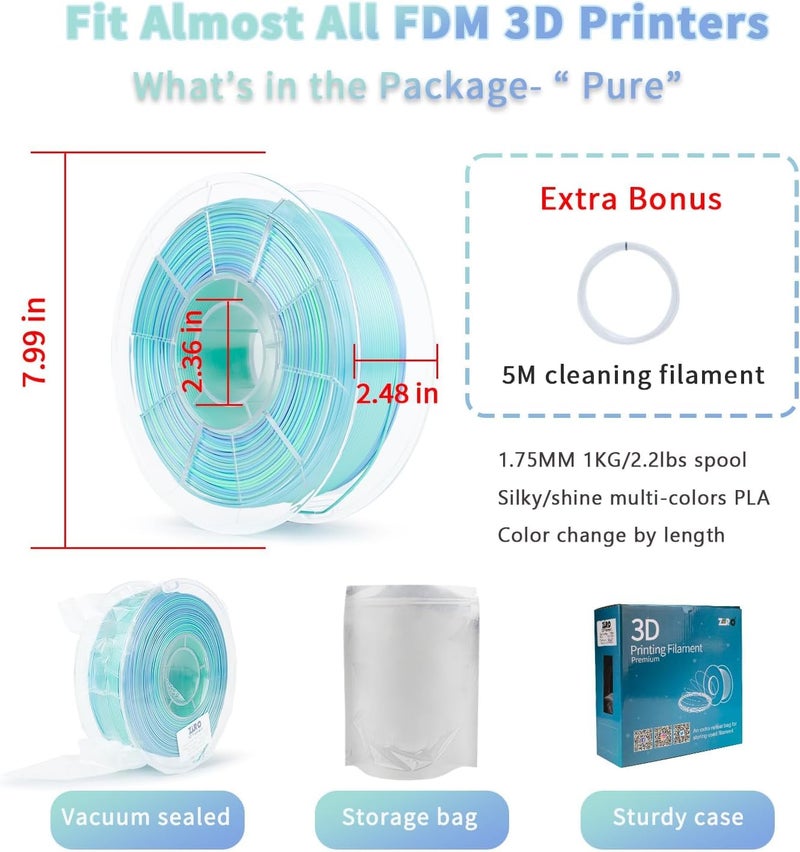 ZIRO Silk Fast Color Changing PLA Filament, Shine Multi Colors Filament 1.75mm, Dimensional Accuracy +/-0.03mm, Fit Most 3D Printers, Personality Pure, 1KG Spool - Image 5