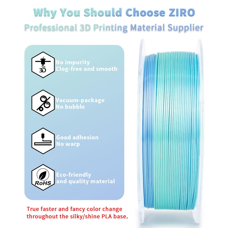 ZIRO Silk Fast Color Changing PLA Filament, Shine Multi Colors Filament 1.75mm, Dimensional Accuracy +/-0.03mm, Fit Most 3D Printers, Personality Pure, 1KG Spool - Image 3
