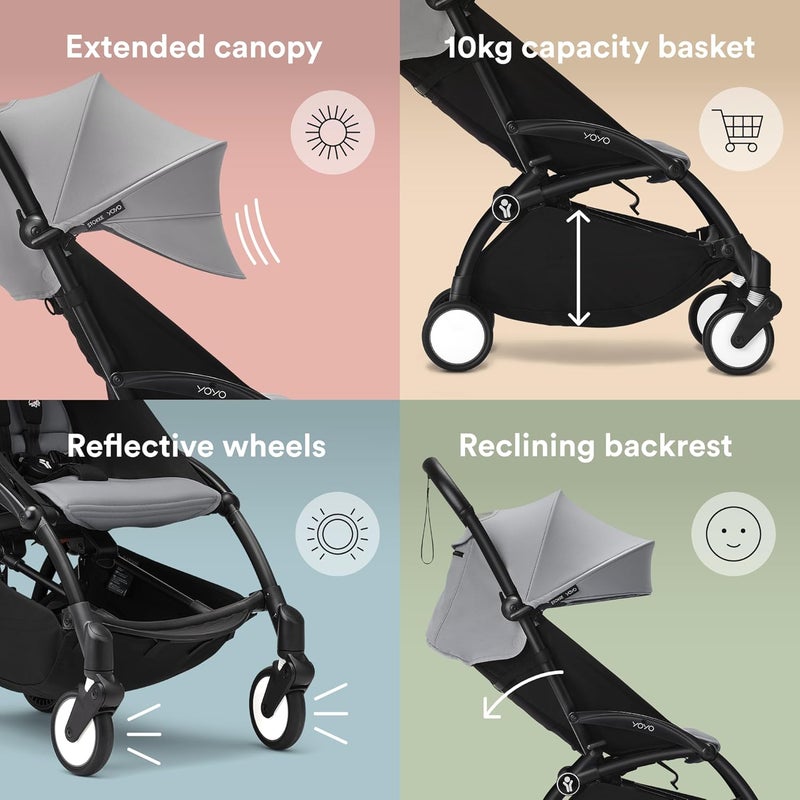 Stokke YOYO3 Complete Yoyo Stroller from Birth - Includes Black Frame, YOYO 6, Color Pack, 0, Newborn Pack - Stone - Image 5