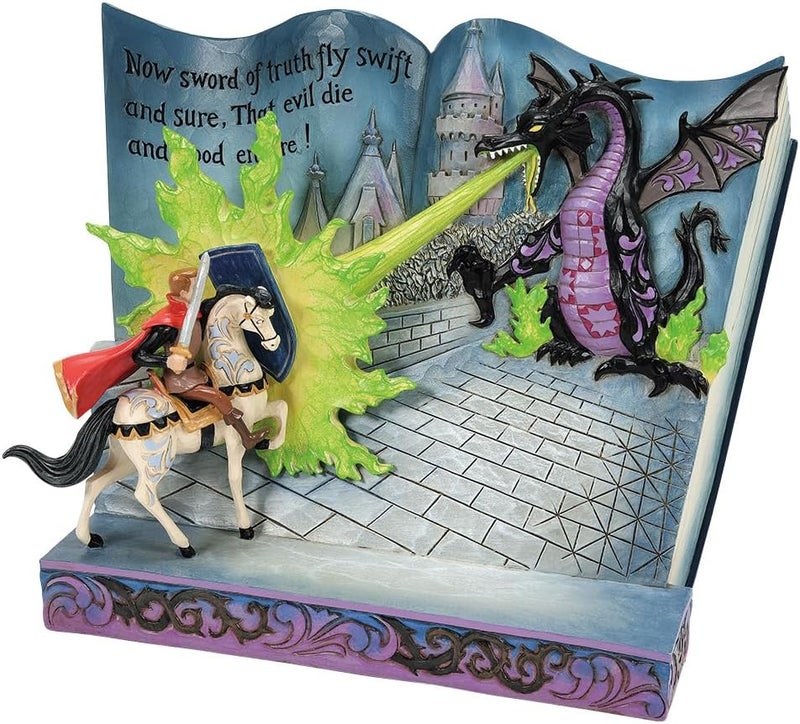 Enesco Disney Traditions by Jim Shore Sleeping Beauty Prince Philip and Dragon Storybook Figurine, 6.5 Inch, Multicolor - Image 1
