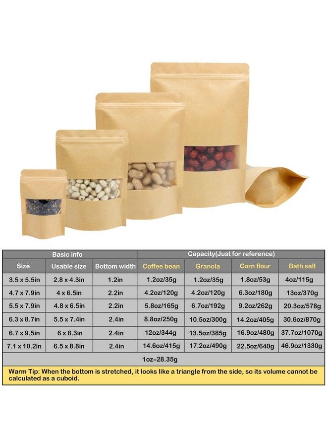 Blisstime Stand Up Pouch Bags 50 Pack Kraft Pouch With Tear Notch And Matte Window Heat Sealable Zip Lock Food Storage Bag (3.5" X 5.5")  - Image 5