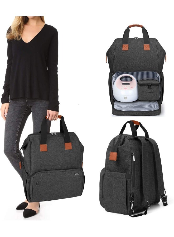 لوكسجا Luxja Breast Pump Bag with Compartments for Cooler Bag and Laptop, Breast Pump Backpack with 2 Options for Wearing (Fits Most Major Breast Pump, Suitable for Working Mothers), Black - Image 1