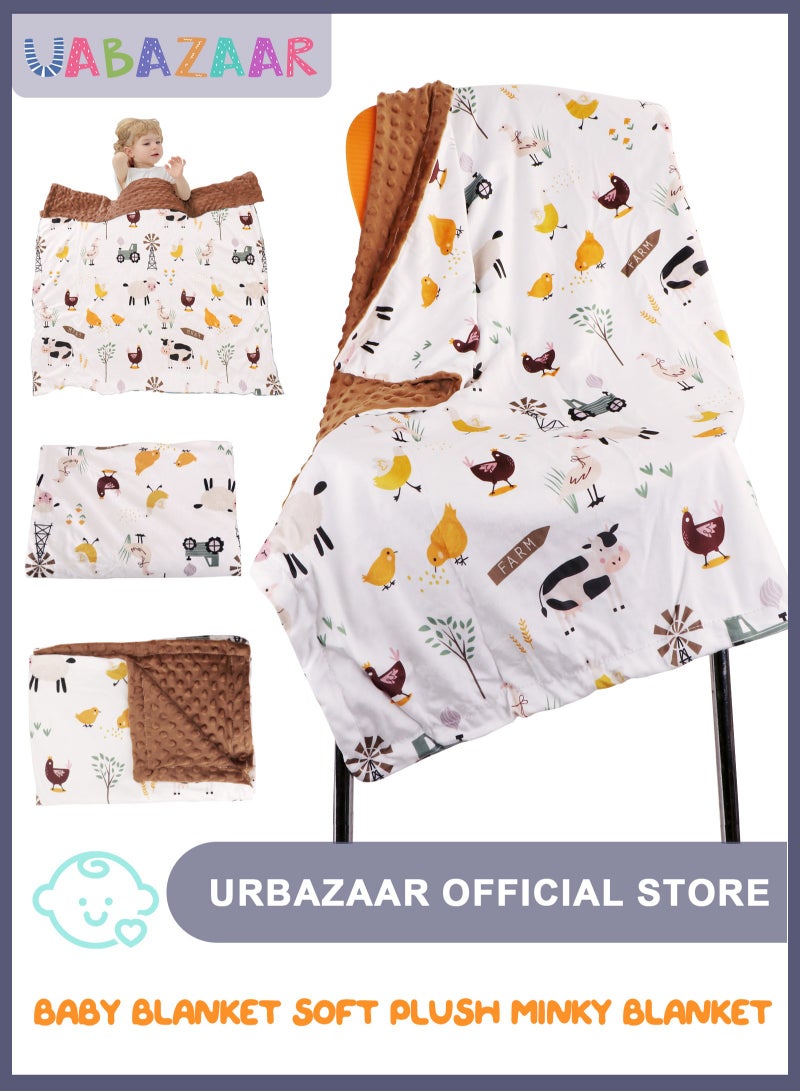 URbazaar Baby Blanket for Boys Soft Lightweight Minky Blanket with Double Layer Dotted Backing for Infant Toddler Nursery Crib with Cute Farm Animals Design 30 x 40 Inch - Image 1