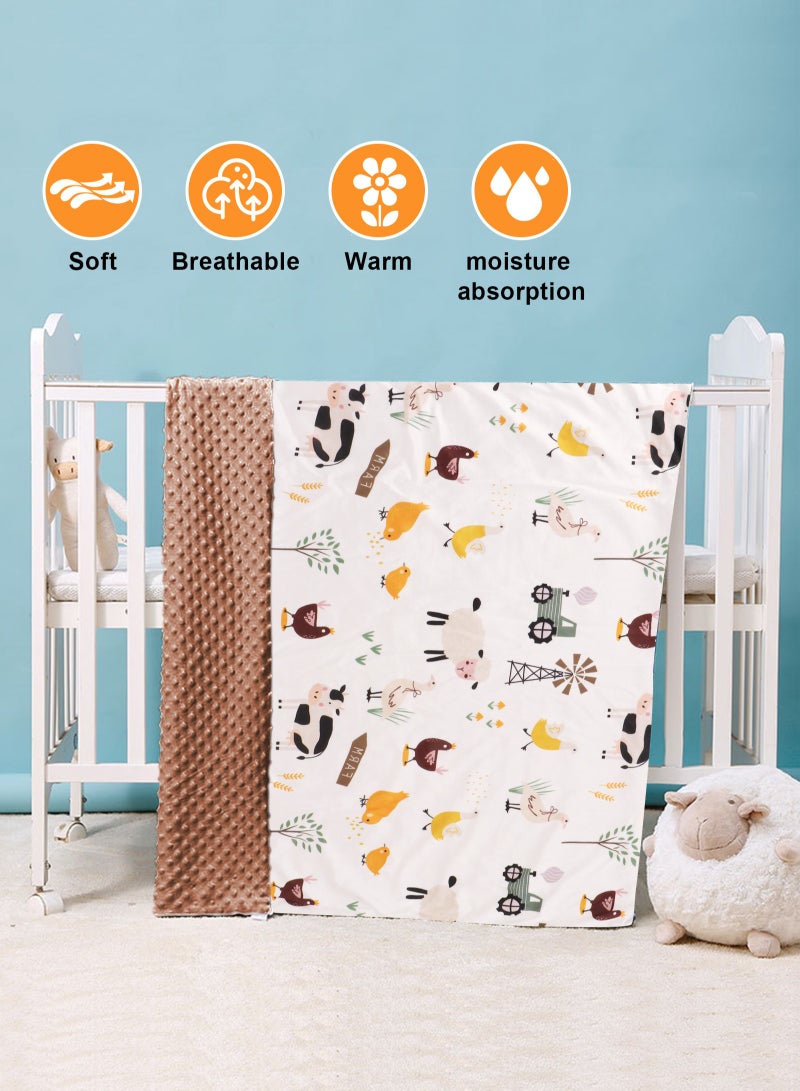 URbazaar Baby Blanket for Boys Soft Lightweight Minky Blanket with Double Layer Dotted Backing for Infant Toddler Nursery Crib with Cute Farm Animals Design 30 x 40 Inch - Image 3