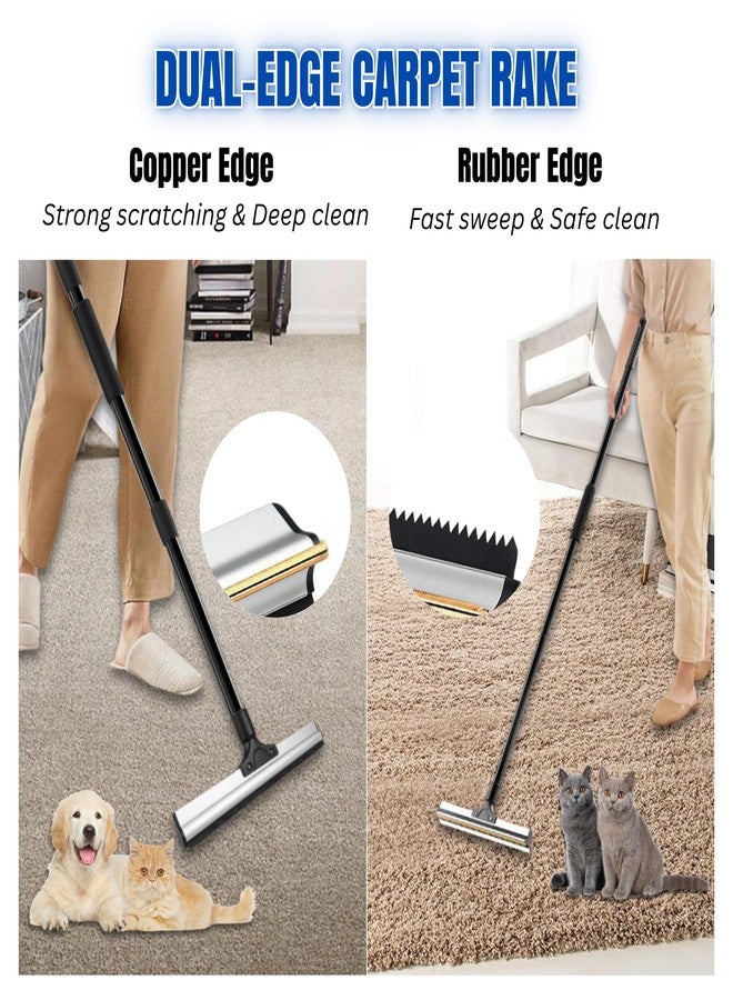 ENUKYCOM 2025 Dual-Edge Carpet Rake for Pet Hair Removal & Fluffing Matted Carpet – 61" Adjustable Handle, Deep Clean Dog & Cat Hair Remover, Reusable Scraper for Rugs, Low Pile Carpet, Couch & Stairs - Image 3