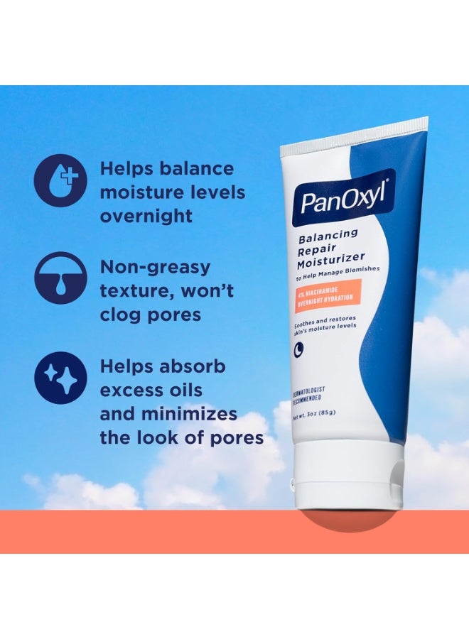 PanOxyl PM Balancing Repair Moisturizer with Niacinamide, Ceramides and Cica, Hydrating Face Moisturizer, Acne Prone Skin and Dry Skin, Non-Comedogenic Night Face Moisturizer, 3 oz 85grams - Image 2