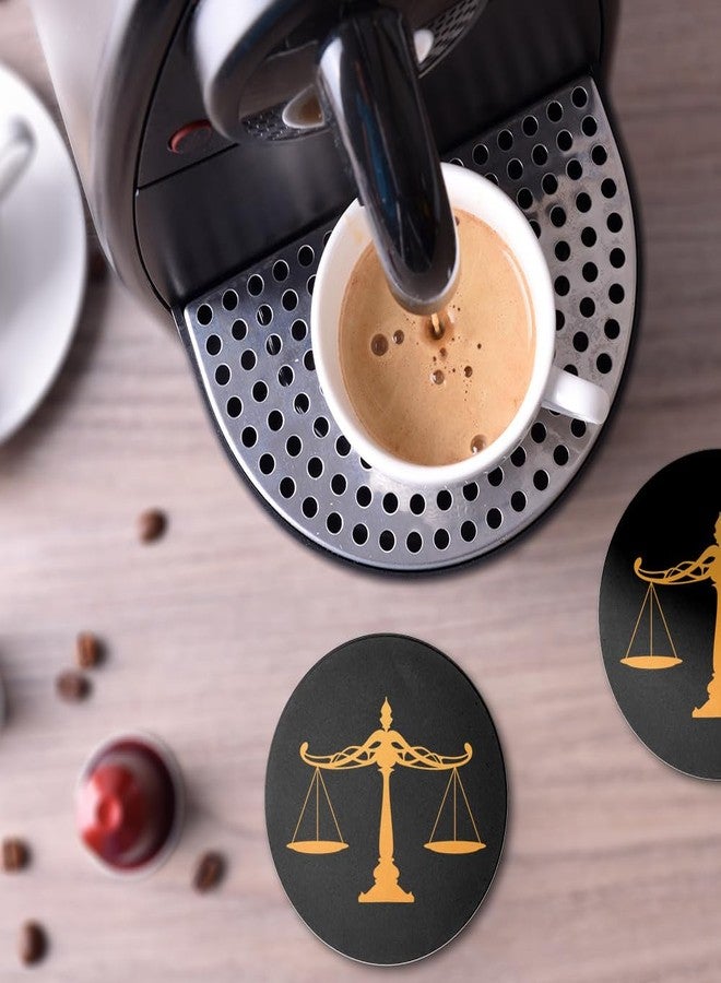 مجموعة قواعد أكواب سيراميك دائرية من جرافيكس آند مور، بتصميم ميزان العدالة، مكونة من قطعتين، بقطر 3.9 بوصة، مصنوعة من السيراميك والحجر وقاعدة من الفلين. - Image 4