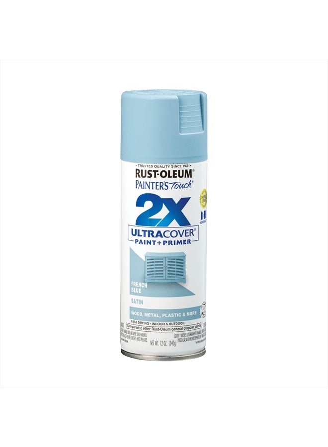 RUST-OLEUM 334088 Painter's Touch 2X Ultra Cover Spray Paint, 12 oz, Satin French Blue - Image 1