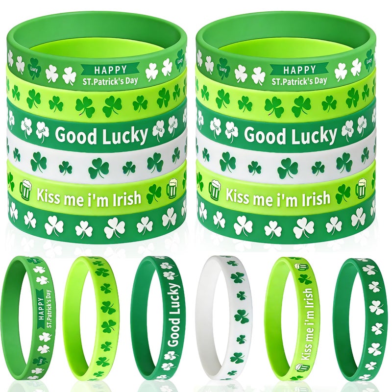 UOUYOO St. Patrick's Day Decorations Silicone Bracelet 12Pcs Green Shamrock Rubber Wristbands st patricks day accessories - Image 1