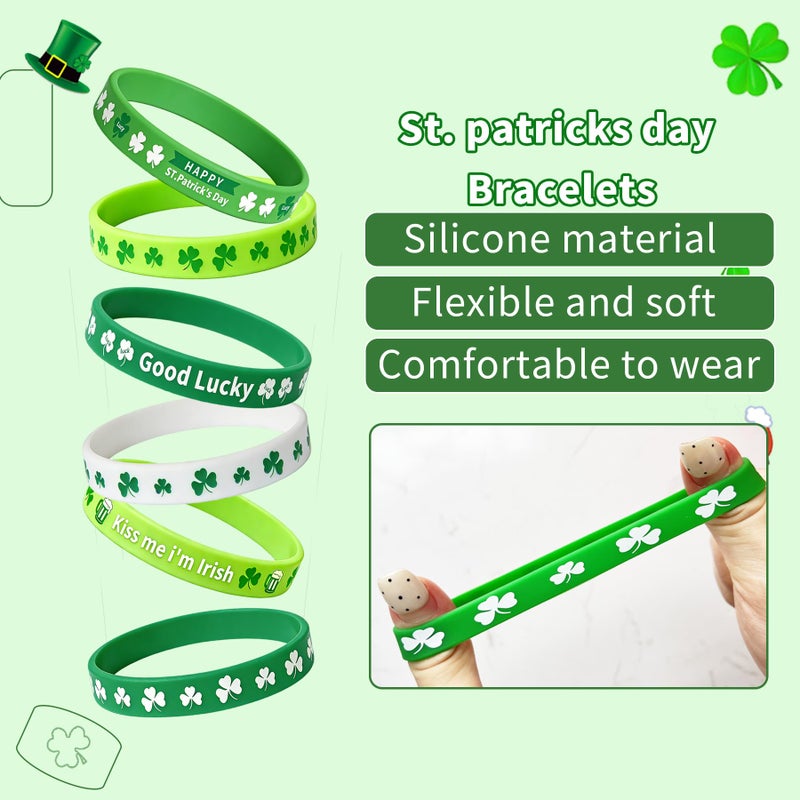 UOUYOO St. Patrick's Day Decorations Silicone Bracelet 12Pcs Green Shamrock Rubber Wristbands st patricks day accessories - Image 4