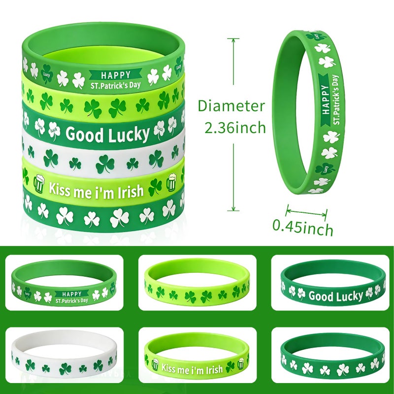 UOUYOO St. Patrick's Day Decorations Silicone Bracelet 12Pcs Green Shamrock Rubber Wristbands st patricks day accessories - Image 2