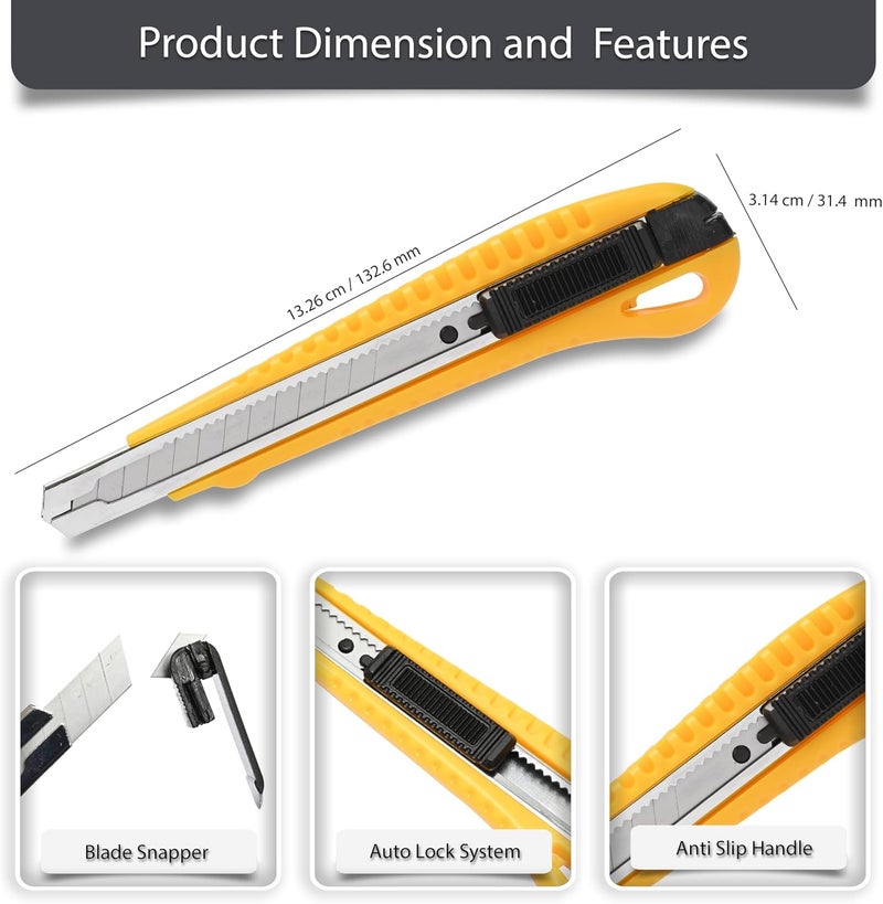 FIS Snap-off Blade Safety Utility Cutter with Auto-Lock System - 9mm Blade for Office, School & Home - Image 2
