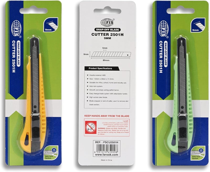 FIS Snap-off Blade Safety Utility Cutter with Auto-Lock System - 9mm Blade for Office, School & Home - Image 5