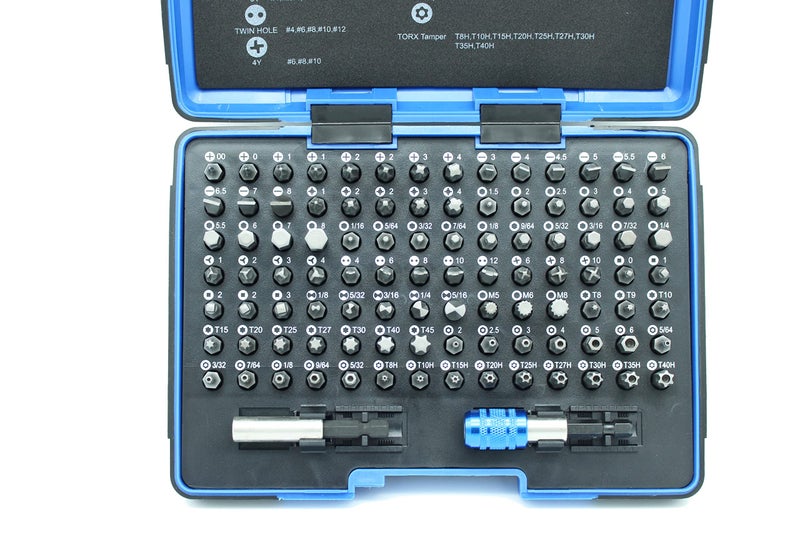 TEMO 100 Piece Impact Ready Security Bits Screwdriver Set Kit with 2 Quick Chucks and Phillips, Torx, Slotted Flat, Pozi, Hex, Tri-Wing Pozi Clutch, Spline, Square, Spanner, TORQ-Set, Torx Tamper Bits