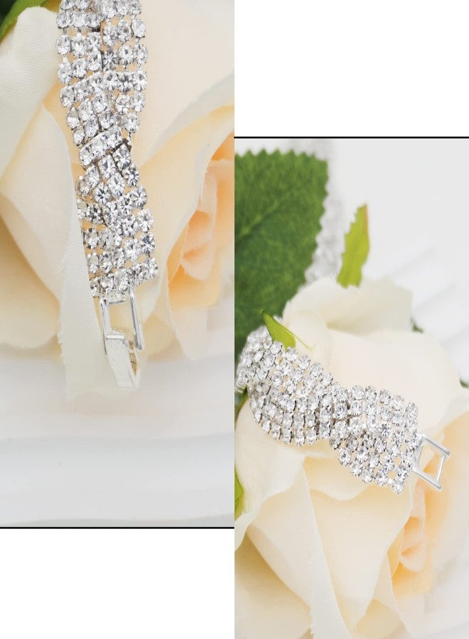 JSEA Womens Clear Rhinestones Braid Link Silver Tennis Bracelet Wedding Jewelry - Image 5