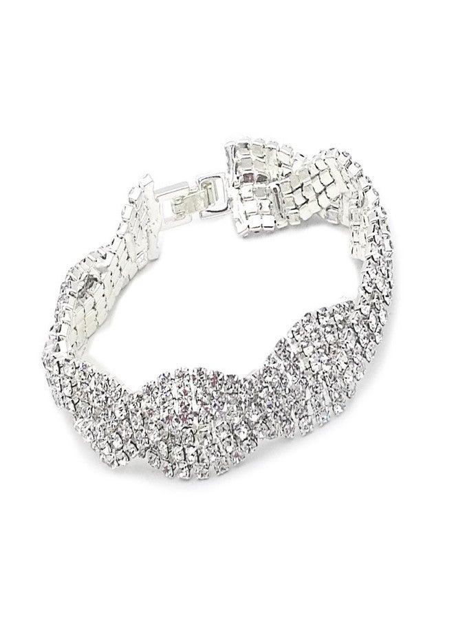 JSEA Womens Clear Rhinestones Braid Link Silver Tennis Bracelet Wedding Jewelry - Image 1