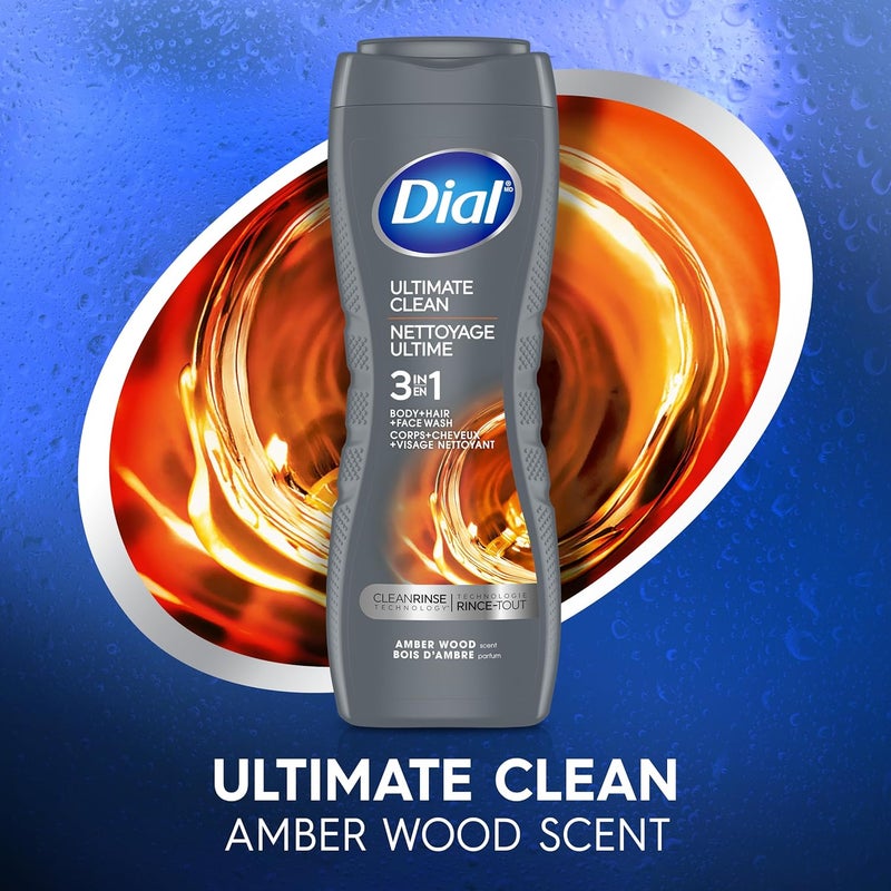 Dial Men Ultimate Clean 3-in-1 Body, Hair and Face Wash - Amber Wood Scent, 16 fl oz - Image 2