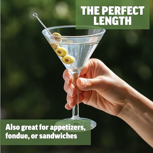 Zenlogy 5 inch Stainless Steel Picks (set of 8) and Swizzle Stick - Ideal Olive Skewers - Will Not Drown in Your Martinis, Cocktails, and Bloody Mary - Image 3