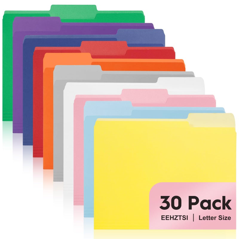 EEHZTSI 30-Pack Color File Folders, 1/3 Cut Tab, Assorted 10 Colors Letter Size Manilla Folder for School/Office/Classroom - Image 1