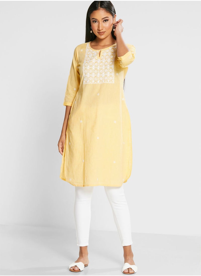 Fabindia - Pocket Detail Embroidered Kurti - Image 1