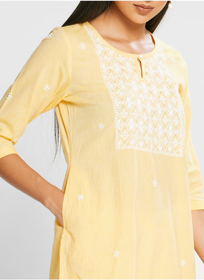 Fabindia - Pocket Detail Embroidered Kurti - Image 1