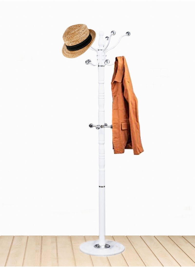 WT-EASYCARE Coat Hanger Clothes Stand | Hanging Pole Garment Rack |Towel, Blazer Hanger with Hooks | Multi-Purpose Steel Hooks Tree Rack | Standing Shelf Unit for Home, Bedroom Space (WHITE)