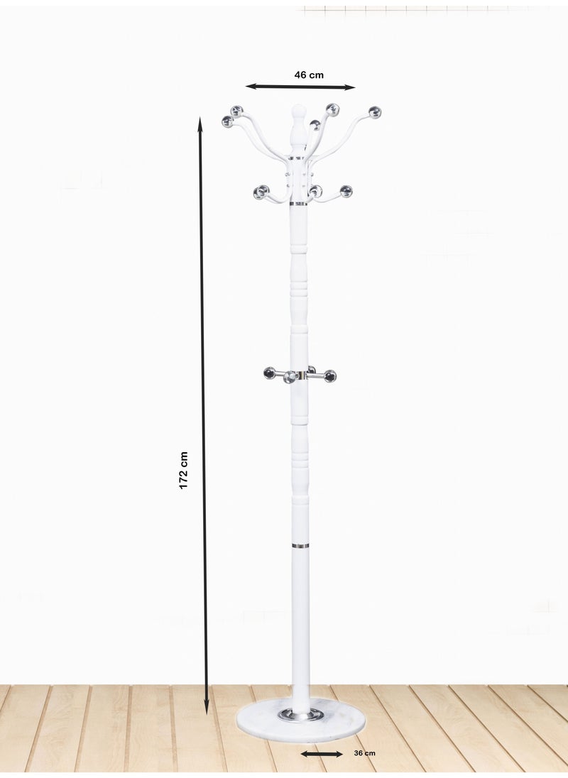 WT-EASYCARE Coat Hanger Clothes Stand | Hanging Pole Garment Rack |Towel, Blazer Hanger with Hooks | Multi-Purpose Steel Hooks Tree Rack | Standing Shelf Unit for Home, Bedroom Space (WHITE)