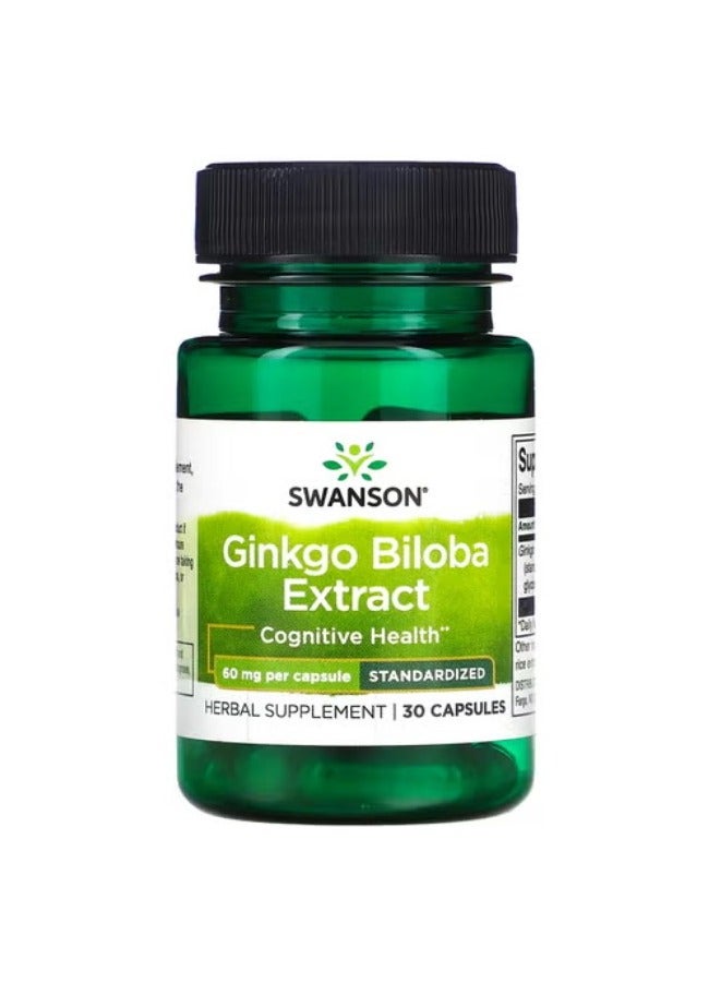 SWANSON Ginkgo Biloba Extract Standardized 60 mg 30 Capsules