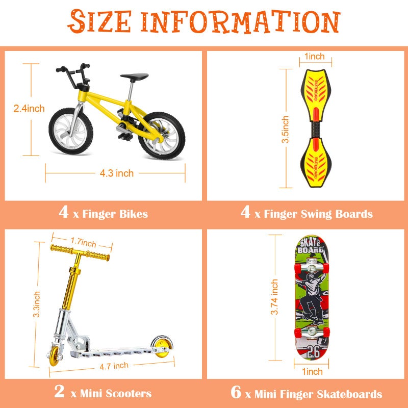 Skylety 31 Pieces Mini Finger Toys Set for Boy Girl Includes 6 Finger Skateboards, 4 Bikes, 2 Mini Scooters 4 Swing Board 8 Matched Wheels 7 Tool Accessories Educational Toy Party Favor(Cool) - Image 2