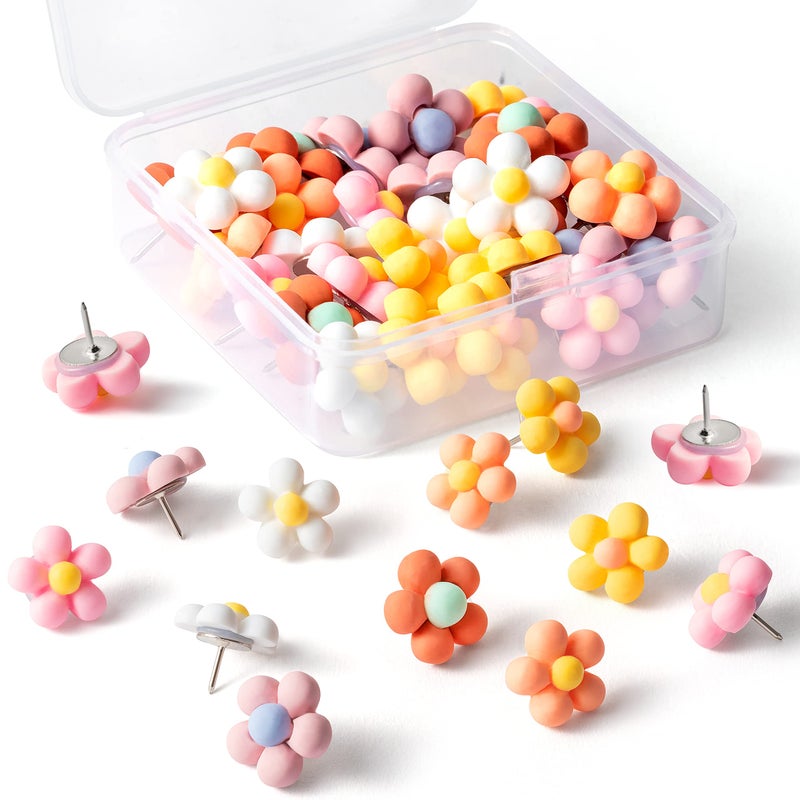 BkeeCten Daisy Flower Push Pins  30PCS Boho Daisy Flowers Push Pins Colorful Floret Map Thumb Tacks Plastic Head Steel Point Decorative Cork Board Bulletin Board Photo Wall Home Office Craft Projects