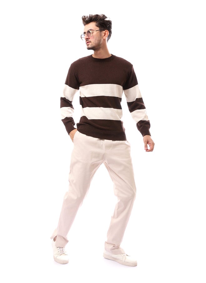 Andora Beige Patterned Slip On Round Neck Pullover_beige  - Image 1