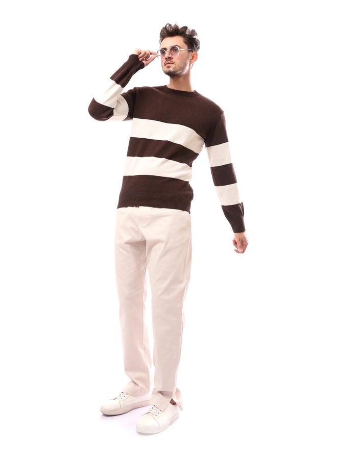 Andora Beige Patterned Slip On Round Neck Pullover_beige  - Image 3