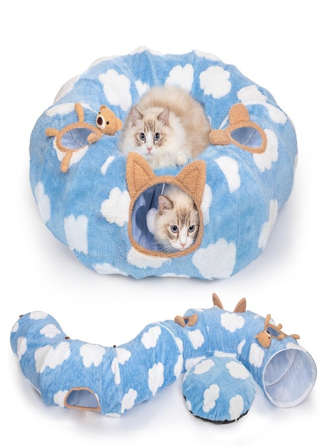 DESELL Cat Tunnel Bed, Tunnels for Indoor Cats with Washable Circle Cushion, Multifunctional Peekaboo Cave Donut Tubes Tunnel for Cat Kitty Kitten Puppy Rabbit Ferret (Sky Blue) - Image 1