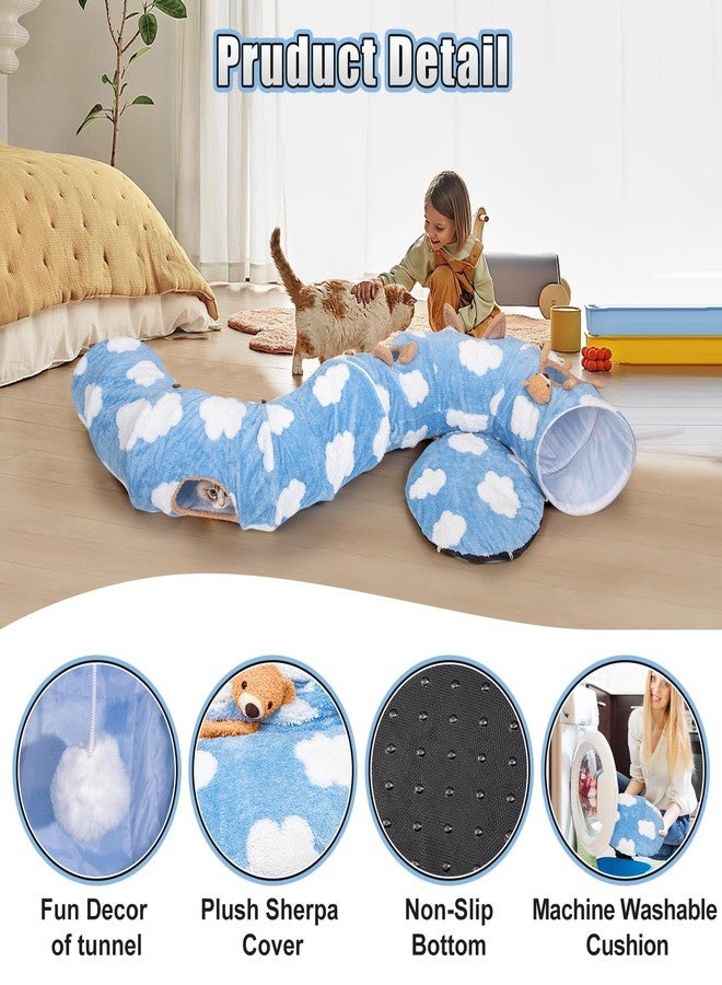 DESELL Cat Tunnel Bed, Tunnels for Indoor Cats with Washable Circle Cushion, Multifunctional Peekaboo Cave Donut Tubes Tunnel for Cat Kitty Kitten Puppy Rabbit Ferret (Sky Blue) - Image 2