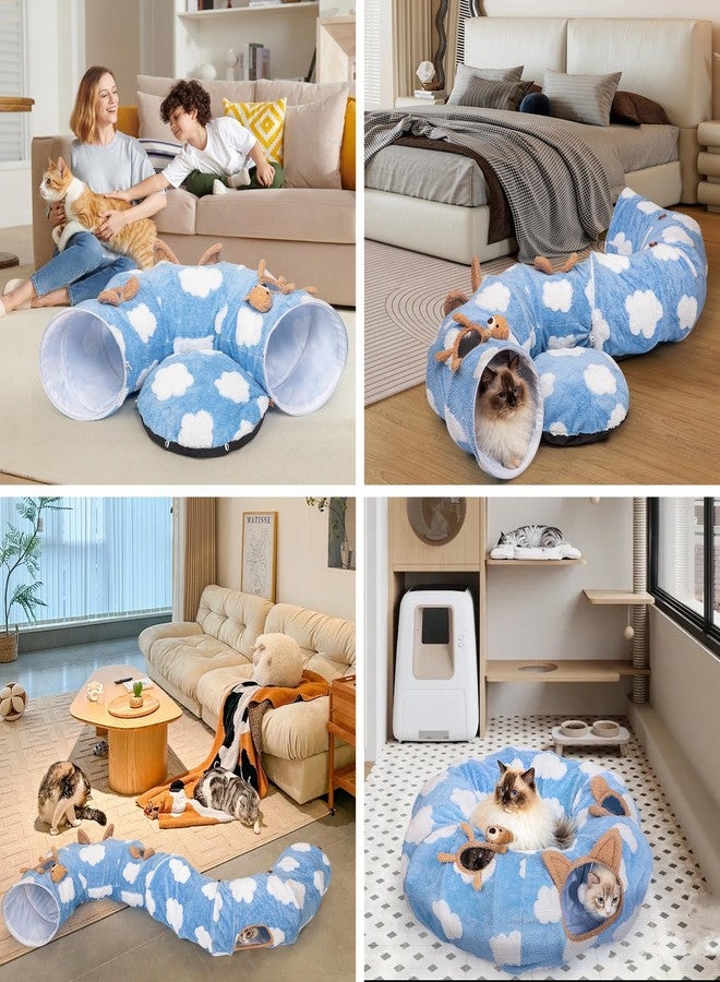 DESELL Cat Tunnel Bed, Tunnels for Indoor Cats with Washable Circle Cushion, Multifunctional Peekaboo Cave Donut Tubes Tunnel for Cat Kitty Kitten Puppy Rabbit Ferret (Sky Blue) - Image 4