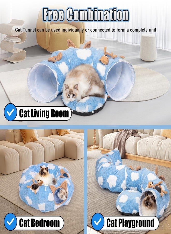 DESELL Cat Tunnel Bed, Tunnels for Indoor Cats with Washable Circle Cushion, Multifunctional Peekaboo Cave Donut Tubes Tunnel for Cat Kitty Kitten Puppy Rabbit Ferret (Sky Blue) - Image 3