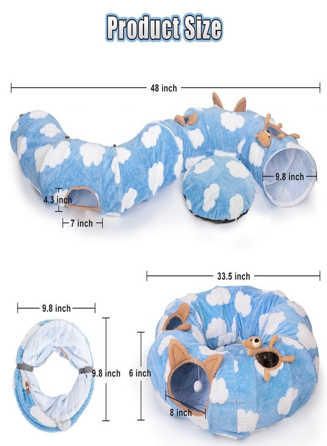 DESELL Cat Tunnel Bed, Tunnels for Indoor Cats with Washable Circle Cushion, Multifunctional Peekaboo Cave Donut Tubes Tunnel for Cat Kitty Kitten Puppy Rabbit Ferret (Sky Blue) - Image 5
