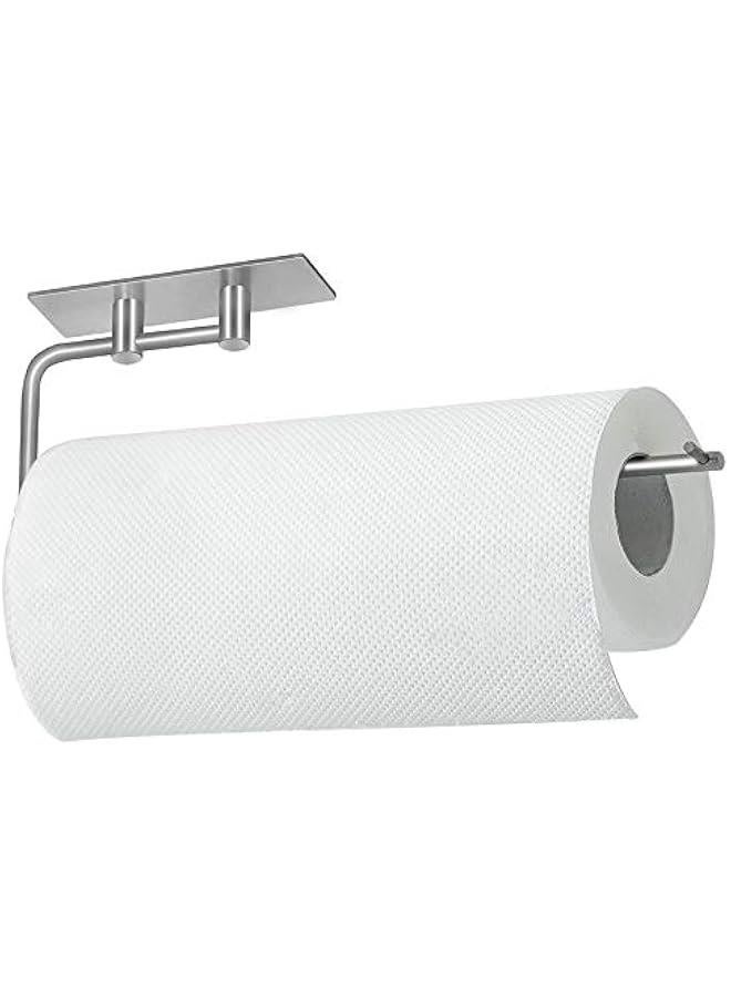 Paper Towel Holder Wall Mount - 3M Adhesive Paper Towel Rack Dispenser Under Cabinet, No Drilling and Screws for Easy Install, Great for Kitchen, Bathroom (11.8 x 3.3) (Silver) - Image 1