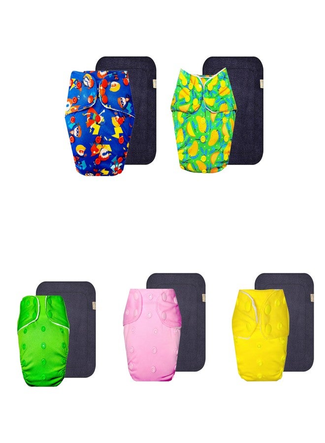 Dumbledo Premium Cloth Diaper with Black Insert (Pack of 5) | Dry Feel and Comfortable | 6-Layer Absorbent Pad | Travel Friendly | All-Day Wear | 3 Months - 3 Years | Unisex Baby - Image 1