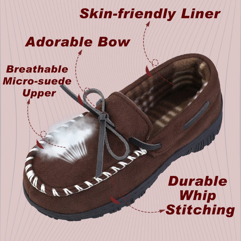 NCCB Boys & Girls Moccasin Memory Foam Winter Nonslip Indoor/Outdoor Slippers Brown 4 - Image 3