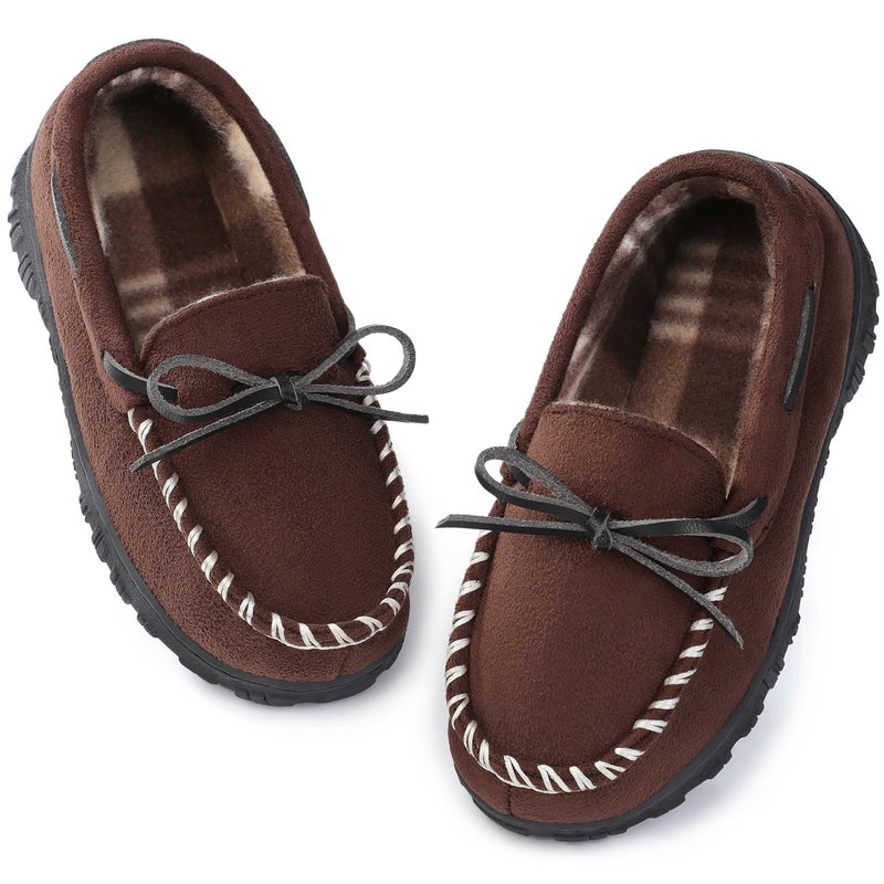 NCCB Boys & Girls Moccasin Memory Foam Winter Nonslip Indoor/Outdoor Slippers Brown 4 - Image 1