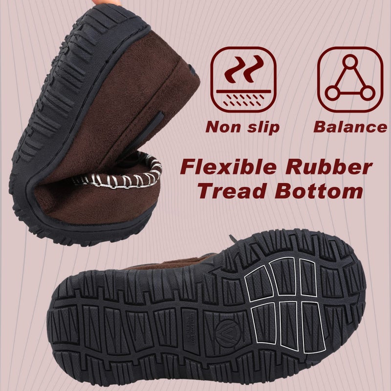 NCCB Boys & Girls Moccasin Memory Foam Winter Nonslip Indoor/Outdoor Slippers Brown 4 - Image 4