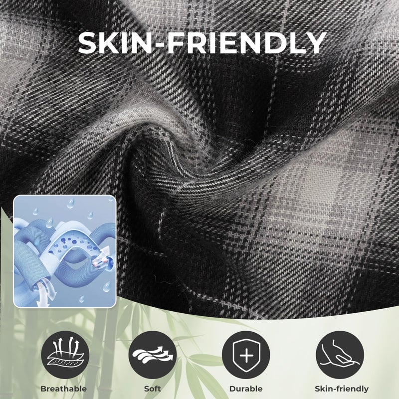 BAMBOO COOL سروال بيجاما للرجال من BAMBOO COOL بنمط مربعات، بنطلون بيجاما ناعم وطويل للرجال، بنطلون نوم منسوج مع جيوب - Image 2