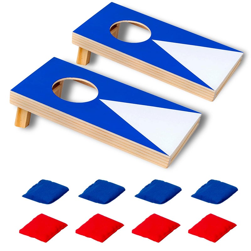 DBlosp Super Fun, Portable Mini Desktop Cornhole Set of 2,Coated Wood Boards with 4 Red 4 Blue Bags,Wooden Desktop Cornhole Game Set for Travel, Tabletop Mini Bean Bag Toss Game for Kids and Adults - Image 1